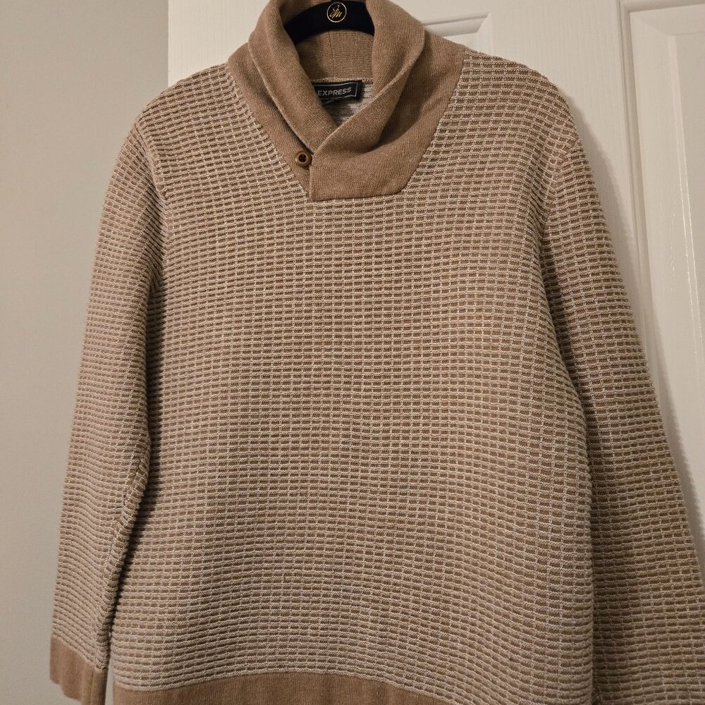 Mens Size Medium Express Tan Pullover Sweater